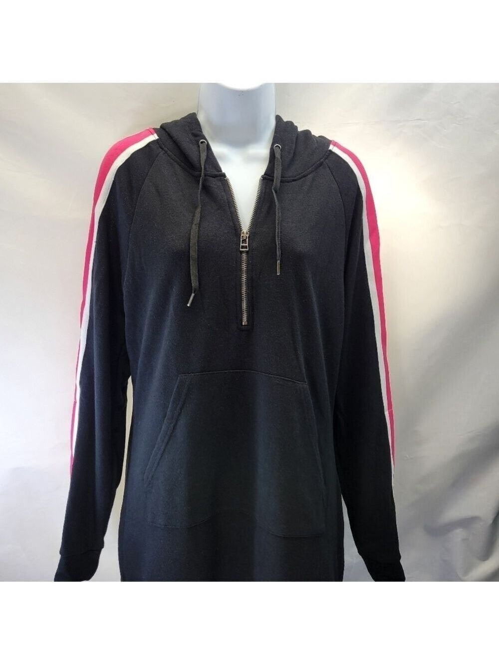 Venus Black Hooded Midi Sweater Dress Pink Stripes
